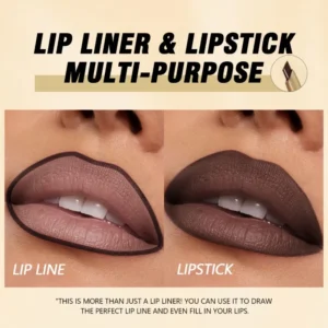1PC Brown Tube Slanted Lip Line Lipstick - Matte Finish, Waterproof, Stackable, Non-stick Cup, Suitable for All Skin Types