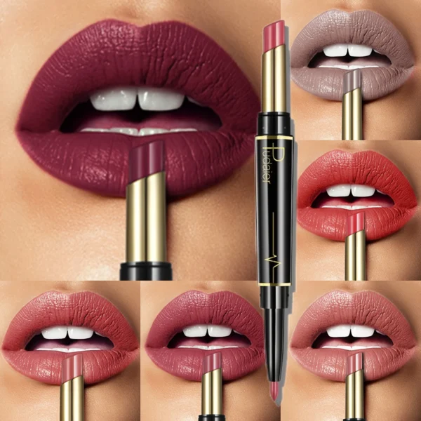 1PC Dual-Ended Lipstick & Liner - Soft Matte, Smudge-Proof, Long-Lasting, All-Day Wear with Swivel Stick Design