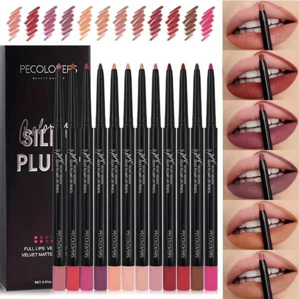 12PCS/Set Matte Lipliner Pencil Sexy Red Contour Tint Lipstick Lasting Non-stick Cup Moisturising Lips Makeup Cosmetic